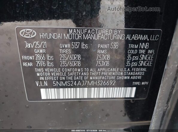 5NMS24AJ7MH326692 2021 HYUNDAI SANTA FE Black Widok komory silnika