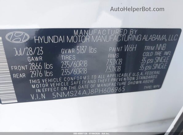 5NMS24AJ8PH606965 2023 HYUNDAI SANTA FE White Vista del compartimento del motor