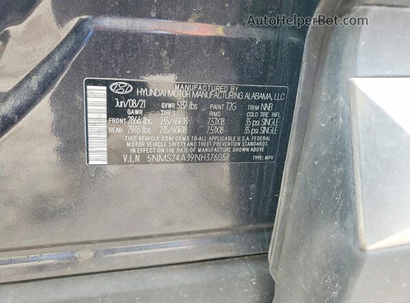 5NMS24AJ9NH376057 2022 HYUNDAI SANTA Charcoal Vista interior de 360 grados