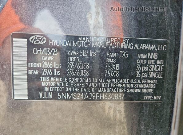 5NMS24AJ9PH630837 2023 HYUNDAI SANTA Gray Widok wnętrza 360 stopni