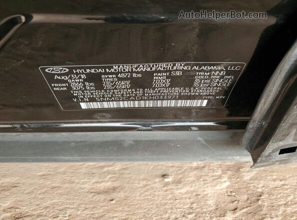 5NMS2CAD1KH033971 2019 HYUNDAI SANTA Black Widok naklejki z numerem VIN