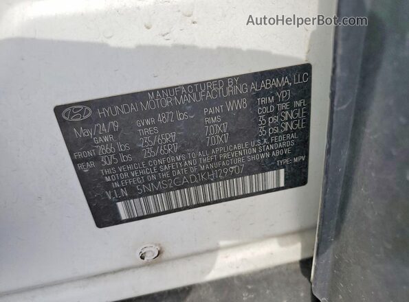 5NMS2CAD1KH129907 2019 HYUNDAI SANTA White Vista del compartimento del motor