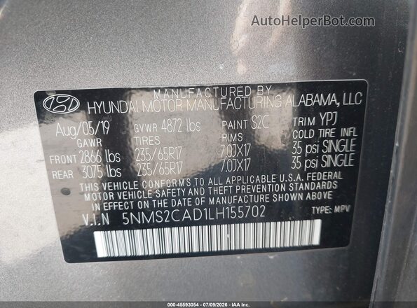 5NMS2CAD1LH155702 2020 HYUNDAI SANTA FE Gray Շարժիչի բաժամունքի տեսք