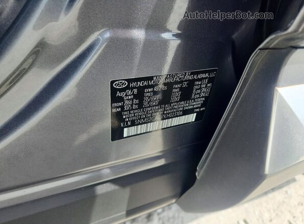 5NMS2CAD7KH023106 2019 HYUNDAI SANTA Gray Вид наклейки з VIN-кодом