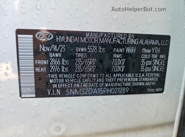 5NMS2DA15PH021289 2023 HYUNDAI SANTA White Սալոնի 360 աստիճան տեսք