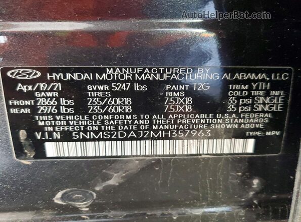 5NMS2DAJ2MH357963 2021 HYUNDAI SANTA Gray VIN կոդի պիտակի տեսք