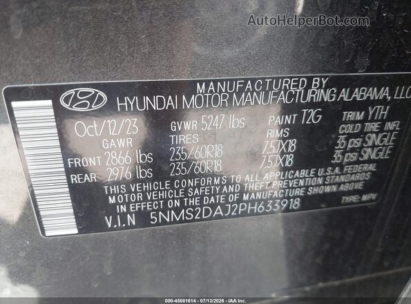 5NMS2DAJ2PH633918 2023 HYUNDAI SANTA FE Gray Շարժիչի բաժամունքի տեսք