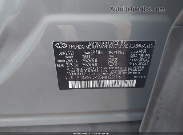 5NMS2DAJ3MH328116 2021 HYUNDAI SANTA FE Gray Vista del compartimento del motor