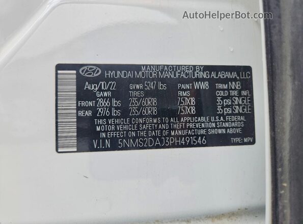5NMS2DAJ3PH491546 2023 HYUNDAI SANTA White სალონის 360-გრადუსიანი ხედი