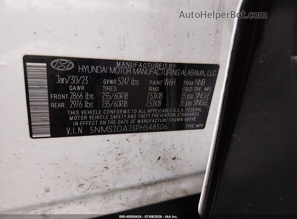5NMS2DAJ3PH548506 2023 HYUNDAI SANTA FE Белый Вид подкапотного пространства