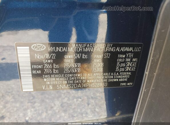 5NMS2DAJ4PH528930 2023 HYUNDAI SANTA FE Синий Вид подкапотного пространства