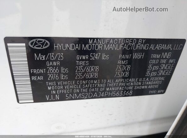 5NMS2DAJ4PH563368 2023 HYUNDAI SANTA FE White Вид підкапотного простору