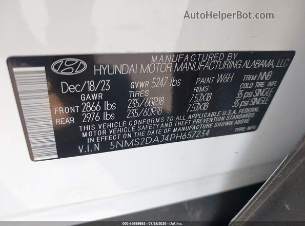 5NMS2DAJ4PH657234 2023 HYUNDAI SANTA FE White Շարժիչի բաժամունքի տեսք