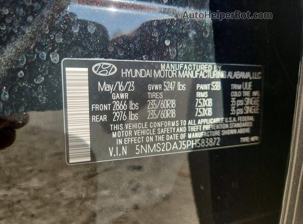 5NMS2DAJ5PH583872 2023 HYUNDAI SANTA Black Vista interior de 360 grados