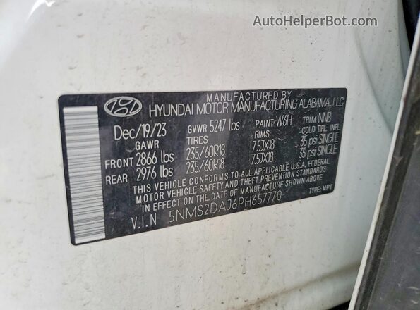 5NMS2DAJ6PH657770 2023 HYUNDAI SANTA White Widok naklejki z numerem VIN