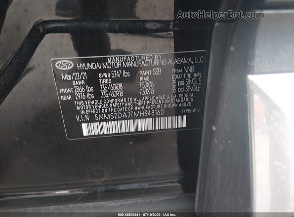 5NMS2DAJ7MH348160 2021 HYUNDAI SANTA FE Blue Engine compartment view