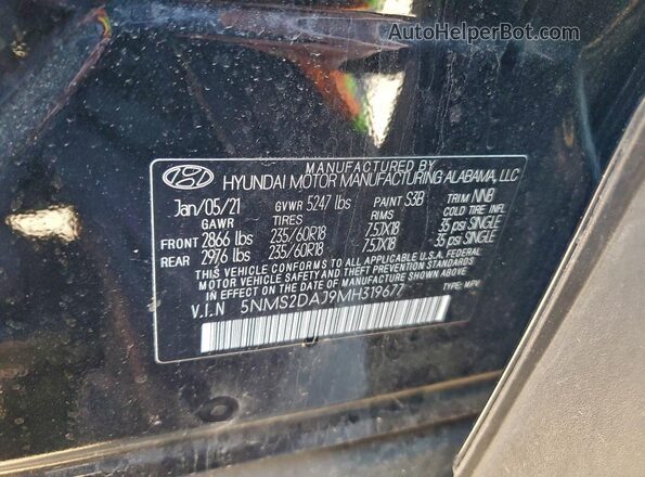 5NMS2DAJ9MH319677 2021 HYUNDAI SANTA Black VIN კოდის სტიკერის ხედი