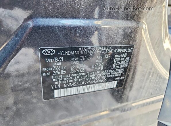 5NMS2DAJ9MH346636 2021 HYUNDAI SANTA Gray Вид підкапотного простору