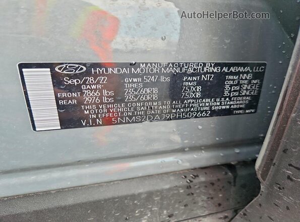 5NMS2DAJ9PH509662 2023 HYUNDAI SANTA Silver VIN sticker view