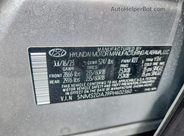5NMS2DAJ9PH602360 2023 HYUNDAI SANTA Silver VIN კოდის სტიკერის ხედი