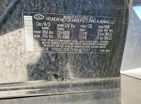 5NMS2DAJXNH417697 2022 HYUNDAI SANTA Black ძრავის განყოფილების ხედი