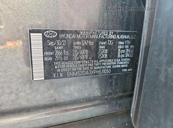 5NMS2DAJXPH511050 2023 HYUNDAI SANTA Gray Շարժիչի բաժամունքի տեսք