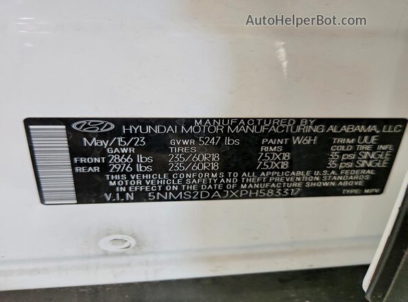 5NMS2DAJXPH583317 2023 HYUNDAI SANTA White ძრავის განყოფილების ხედი