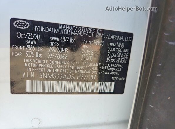 5NMS33AD5LH297189 2020 HYUNDAI ACCENT Белый Панорамный вид салона 360°