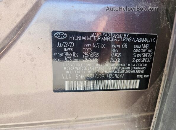 5NMS33AD9LH258847 2020 HYUNDAI SANTA Tan Շարժիչի բաժամունքի տեսք