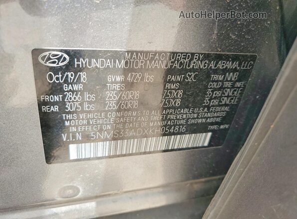 5NMS33ADXKH054816 2019 HYUNDAI SANTA Gray სალონის 360-გრადუსიანი ხედი