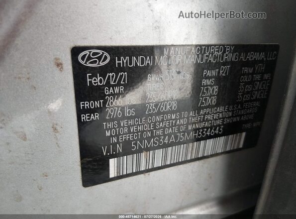 5NMS34AJ5MH334643 2021 HYUNDAI SANTA FE Silver Widok komory silnika