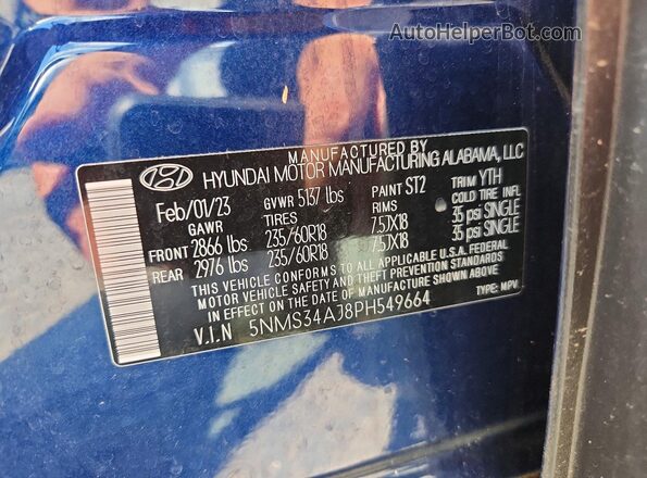 5NMS34AJ8PH549664 2023 HYUNDAI SANTA Blue Vista interior de 360 grados
