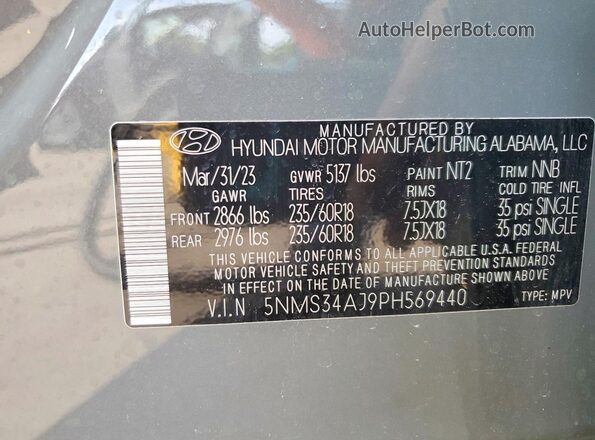 5NMS34AJ9PH569440 2020 HYUNDAI SANTA Gray სალონის 360-გრადუსიანი ხედი