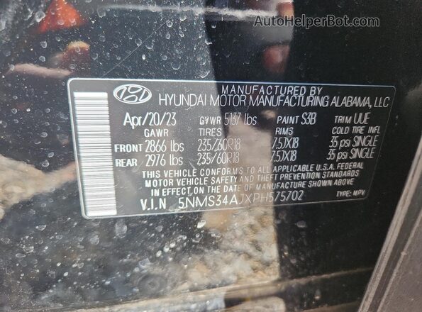 5NMS34AJXPH575702 2023 HYUNDAI SANTA Black Vista de la etiqueta del VIN