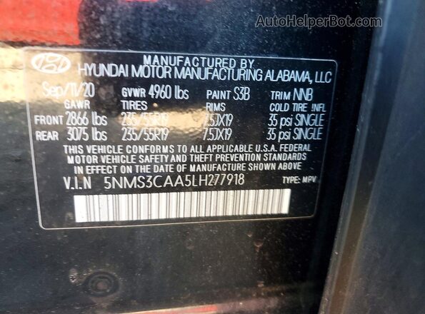 5NMS3CAA5LH277918 2020 HYUNDAI SANTA Black Widok naklejki z numerem VIN