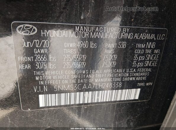 5NMS3CAA7LH248338 2020 HYUNDAI SANTA FE Black Engine compartment view