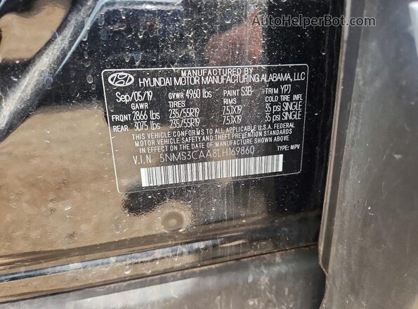 5NMS3CAA8LH169860 2020 HYUNDAI SANTA Black ძრავის განყოფილების ხედი