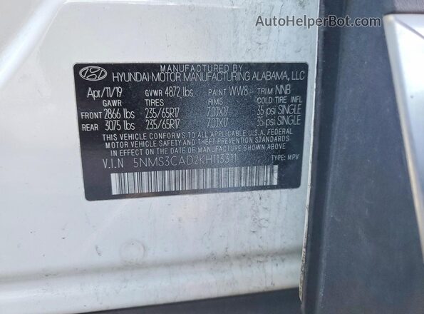 5NMS3CAD2KH113311 2019 HYUNDAI SANTA Белый Вид подкапотного пространства