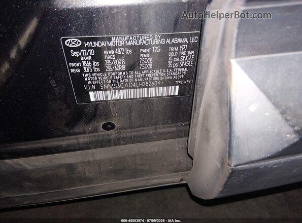 5NMS3CAD4LH282604 2020 HYUNDAI SANTA FE Серый Вид подкапотного пространства