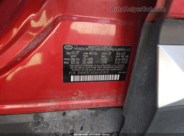 5NMS3CAD6LH274911 2020 HYUNDAI SANTA FE Burgundy Vista del compartimento del motor