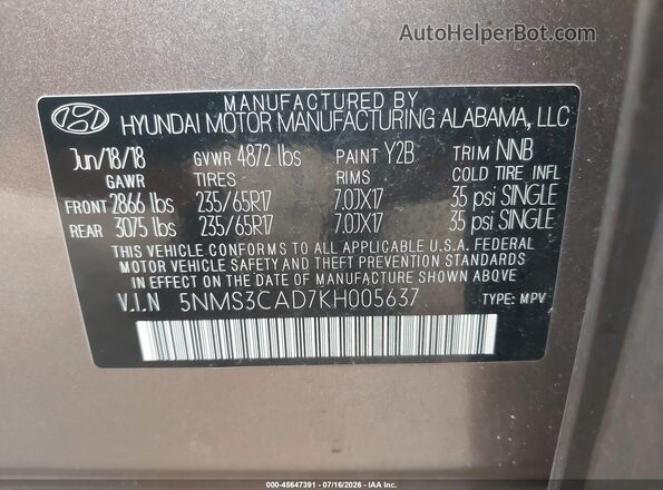 5NMS3CAD7KH005637 2019 HYUNDAI SANTA FE Brown Engine compartment view
