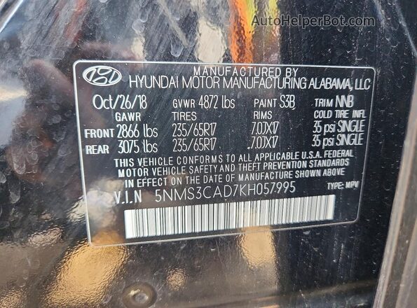 5NMS3CAD7KH057995 2019 HYUNDAI SANTA Black Widok komory silnika