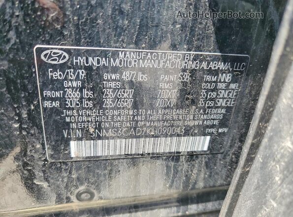 5NMS3CAD7KH090043 2019 HYUNDAI SANTA Black Widok naklejki z numerem VIN