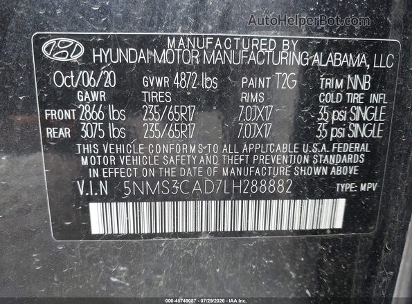 5NMS3CAD7LH288882 2020 HYUNDAI SANTA FE Green ძრავის განყოფილების ხედი