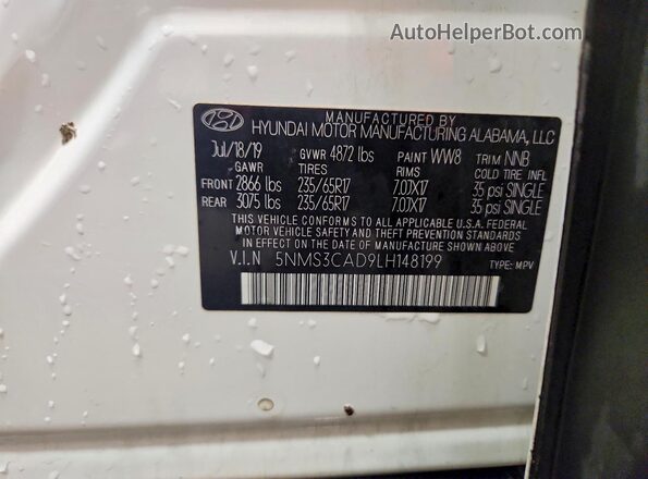 5NMS3CAD9LH148199 2020 HYUNDAI SANTA White Սալոնի 360 աստիճան տեսք