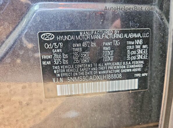 5NMS3CADXLH188808 2020 HYUNDAI SANTA Gray Widok komory silnika