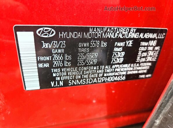 5NMS3DA12PH004656 2023 HYUNDAI SANTA Red Widok komory silnika