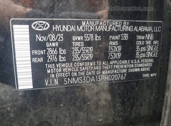 5NMS3DA13PH020767 2023 HYUNDAI SANTA Black Vista de la etiqueta del VIN