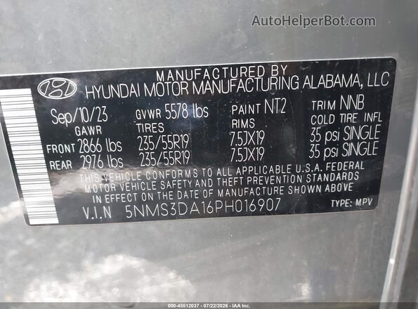 5NMS3DA16PH016907 2023 HYUNDAI SANTA FE HYBRID Gray Вид підкапотного простору