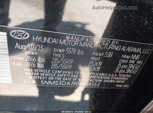 5NMS3DA19PH014553 2023 HYUNDAI SANTA FE HYBRID Black Vista del compartimento del motor